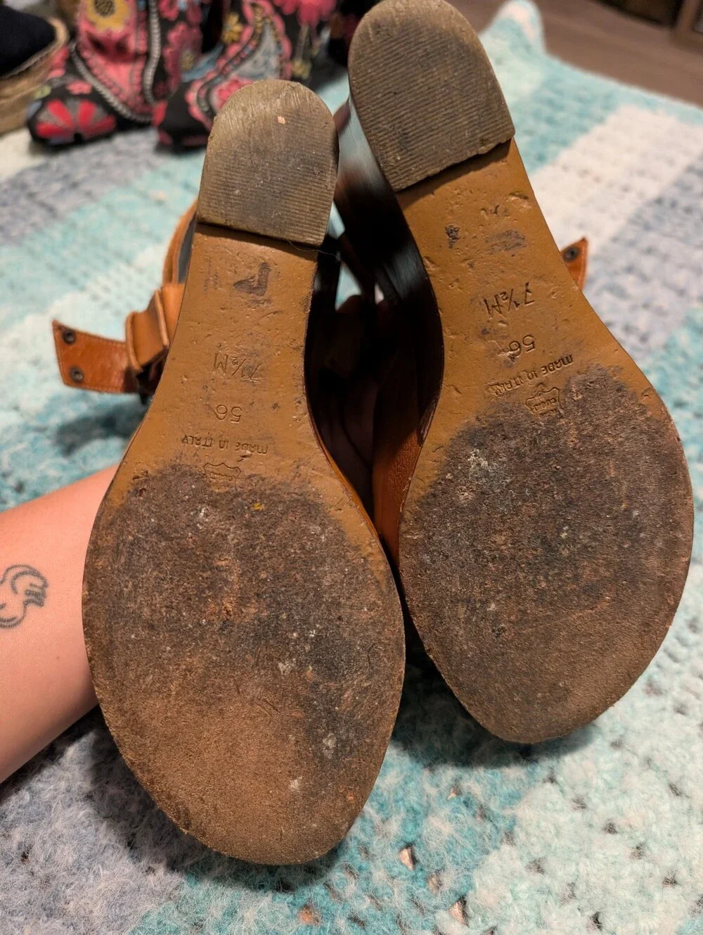 Via Spiga Leather Tan Buckle Sandal Wedges  Women Size 8